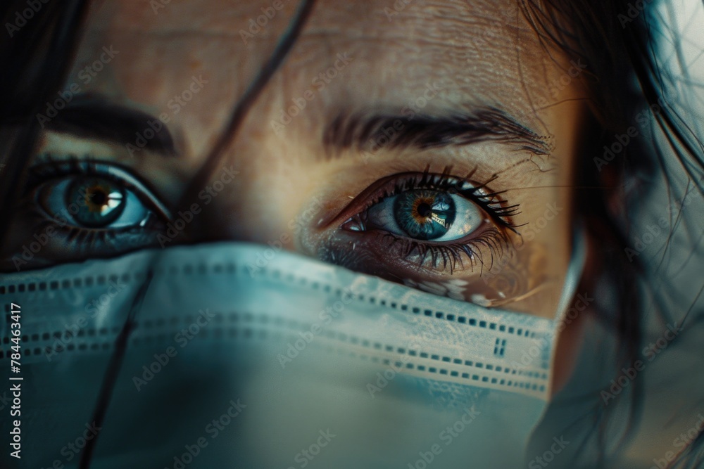 Poster close up of a person wearing a protective face mask. ideal for healthcare and safety concepts