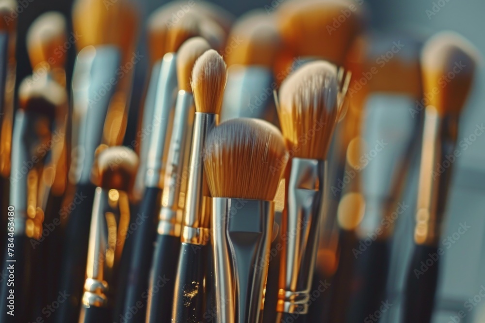 Poster brushes arranged neatly on a table, suitable for art and creativity concepts