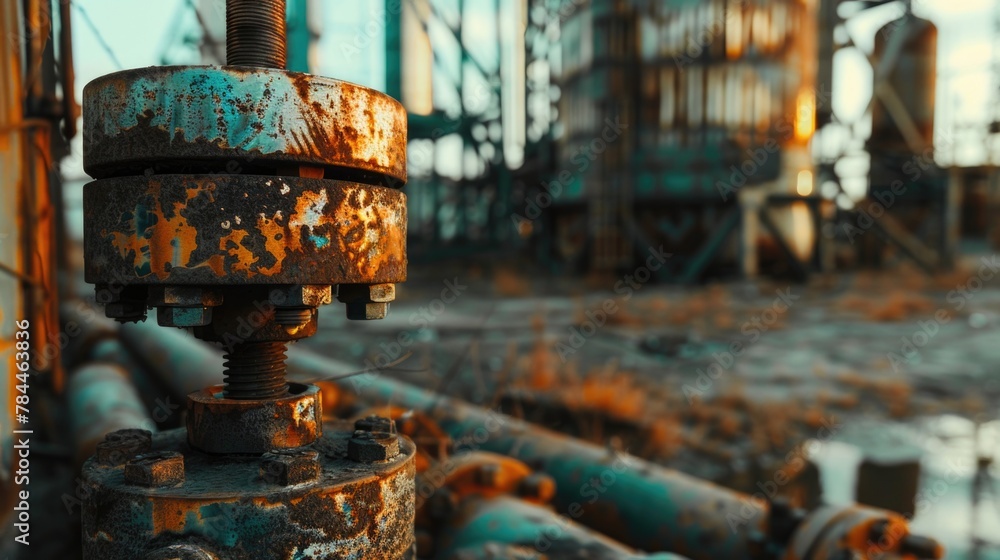 Poster close-up of a rusty pipe on a construction site. perfect for industrial projects