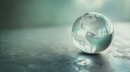 A glass globe placed on a table, suitable for various design projects