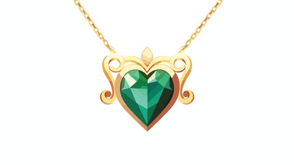 Necklace with heard shaped pendant. Gold emerald ge