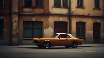 Old empty street background and a retro car.generative.ai