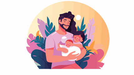New mother breastfeeding child. Dad holding baby flat