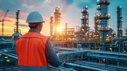 Professional engineer working in a petroleum refinery, Oil refinery and gas processing plant