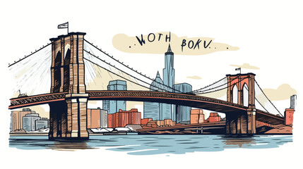 New York city symbol sketched. Vector Brooklyn brid