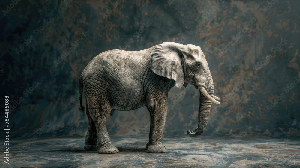 Poster a majestic elephant standing in front of a wall, suitable for various projects
