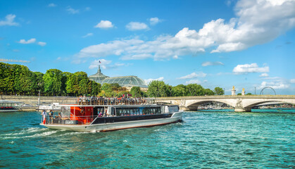 Wide Seine River in Paris - obrazy, fototapety, plakaty