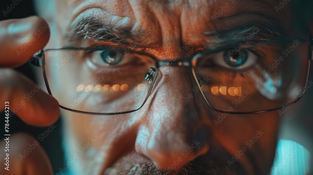 Poster close up of a man wearing glasses, suitable for various concepts