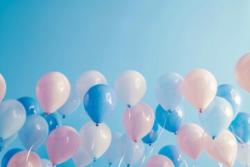Light blue background with pink, blue and white balloons
