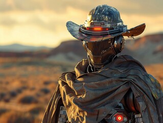 In the year 3000, the Cowboy is a cybernetic nomad roaming the digital plains, Blender - obrazy, fototapety, plakaty