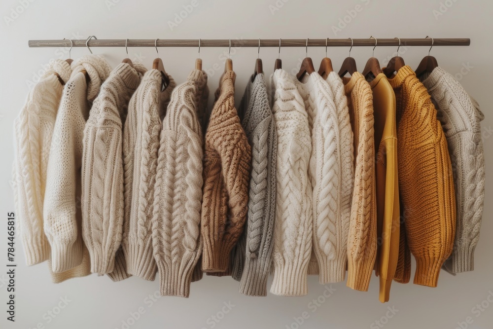 Aufkleber warm and soft selection of woolen knitwear presenting an array of patterns and weaves