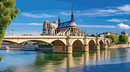 Notre Dame Cathedral and a Bridge of the Archbishop - obrazy, fototapety, plakaty