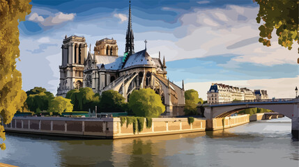 Notre Dame Cathedral and a Bridge of the Archbishop - obrazy, fototapety, plakaty