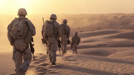 Soldiers walking In The Desert Sand, Military operation