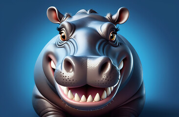hippo with white wide smile looking at camera