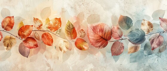 Serene collection of leaves, varied colors and styles, artistically rendered on a soft background, tranquil and elegant - obrazy, fototapety, plakaty