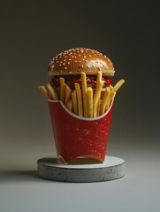 A minimalist sculpture represents the emptiness of fast food consumption in urban lifestyles, with hollow forms and vacant expressions symbolizing the lack of fulfillment and satisfaction, vibrantder