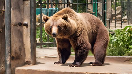 Predator, Spanish powerful brown bear, huge and strong wild animal
