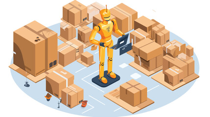 Order robot icon isometric vector. Warehouse delive