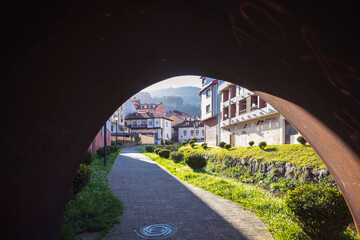 Salas village and it path along of the river. Asturias, Spain