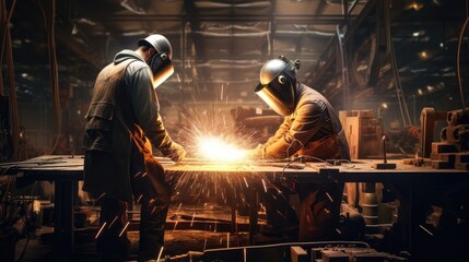 skilled welders at work - obrazy, fototapety, plakaty