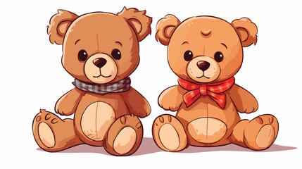 Pair of teddy bears on a white background 2d flat cartoon