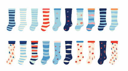 Pairs of feet in socks set. Vector illustrations of