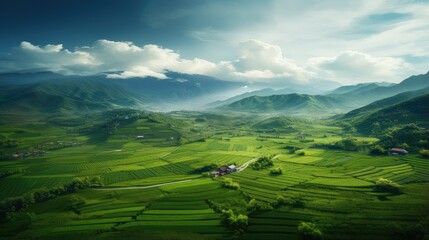 aerial view of lush green terraced fields