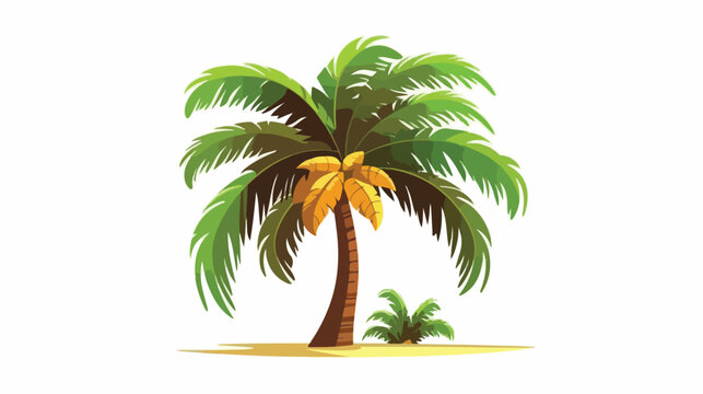 Palm tree with leaves on a white background 2d flat