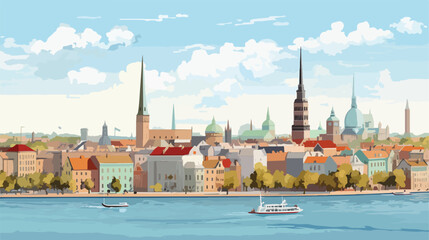 Panorama of the city of Riga. Latvia. View of the h - obrazy, fototapety, plakaty
