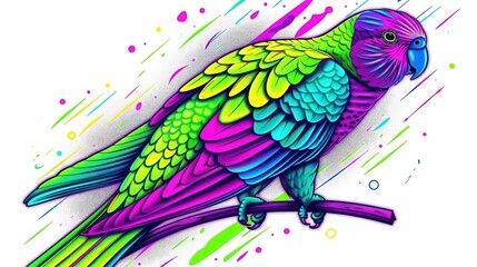 Fototapeta premium A colorful parrot perches, its feathers a riot of colors that pop against the white, seen in colorful closeup