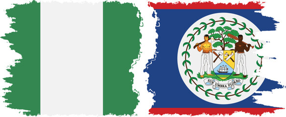 Belize and Nigeria grunge flags connection vector