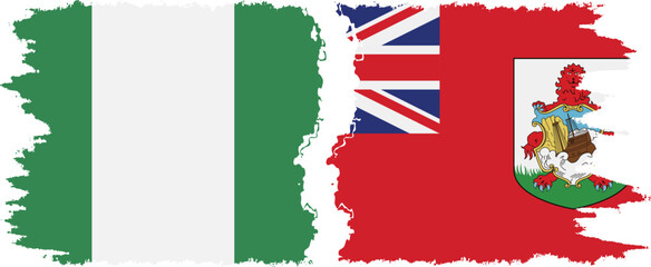 Bermuda and Nigeria grunge flags connection vector