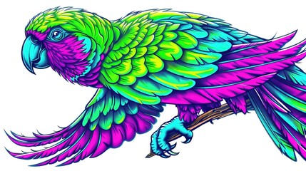Obraz premium A colorful parrot perches, its feathers a riot of colors that pop against the white, seen in colorful closeup