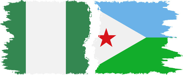 Djibouti and Nigeria grunge flags connection vector