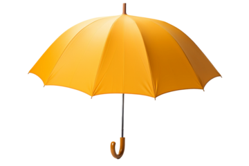 Sunshine Companion: Yellow Umbrella With a Wooden Handle. On White or PNG Transparent Background.
