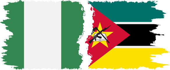 Mozambique and Nigeria grunge flags connection vector