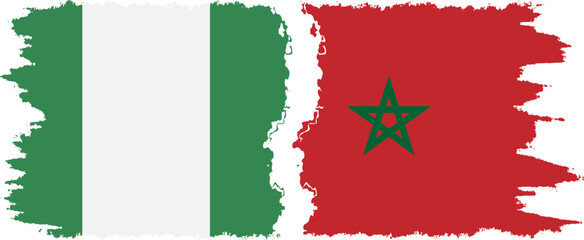 Morocco and Nigeria   grunge flags connection vector
