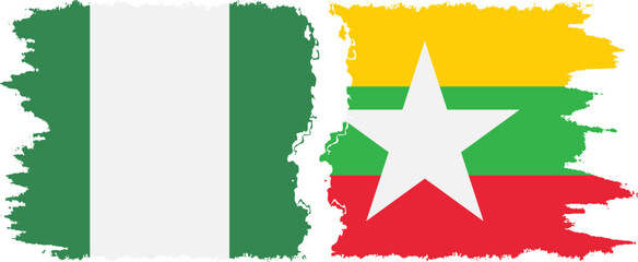 Myanmar and Nigeria   grunge flags connection vector