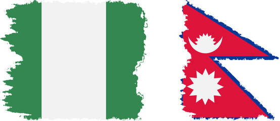 Nepal and Nigeria   grunge flags connection vector