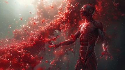 3D Illustration of a male figure with blood flowing through his body - obrazy, fototapety, plakaty