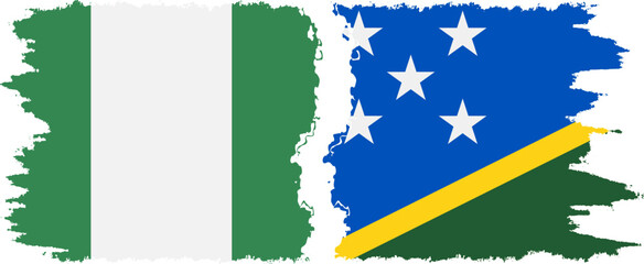 Solomon Islands and Nigeria grunge flags connection vector
