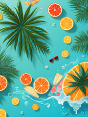 Fototapeta na wymiar summer background with palm trees and orange