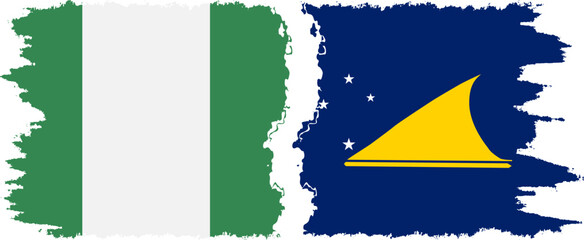 Tokelau and Nigeria   grunge flags connection vector