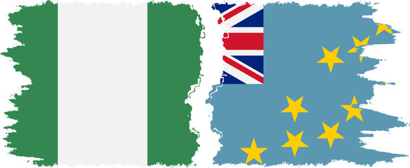 Tuvalu and Nigeria   grunge flags connection vector