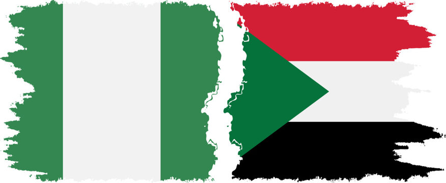 Sudan and Nigeria grunge flags connection vector