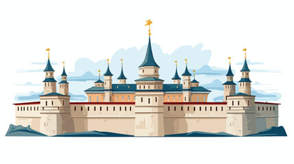 Part of kremlin wall in Astrakhan Russia 2d flat cartoon - obrazy, fototapety, plakaty