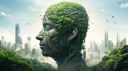 green mindset over city panorama