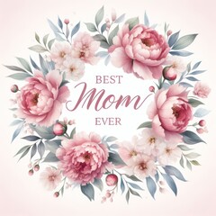 Naklejka premium Stylized Peony Illustration 'Best Mom Ever' for Greeting Cards