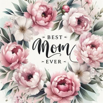 Chic Floral Banner with 'Best Mom Ever' Message and Peonies